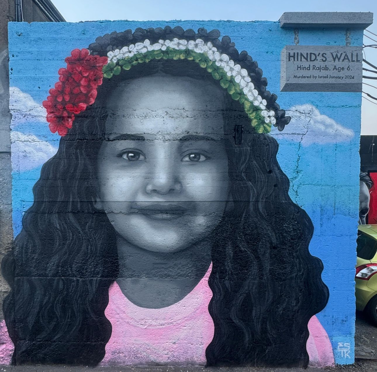 Emmalene Blake's Mural portrait of Hind Rajab.