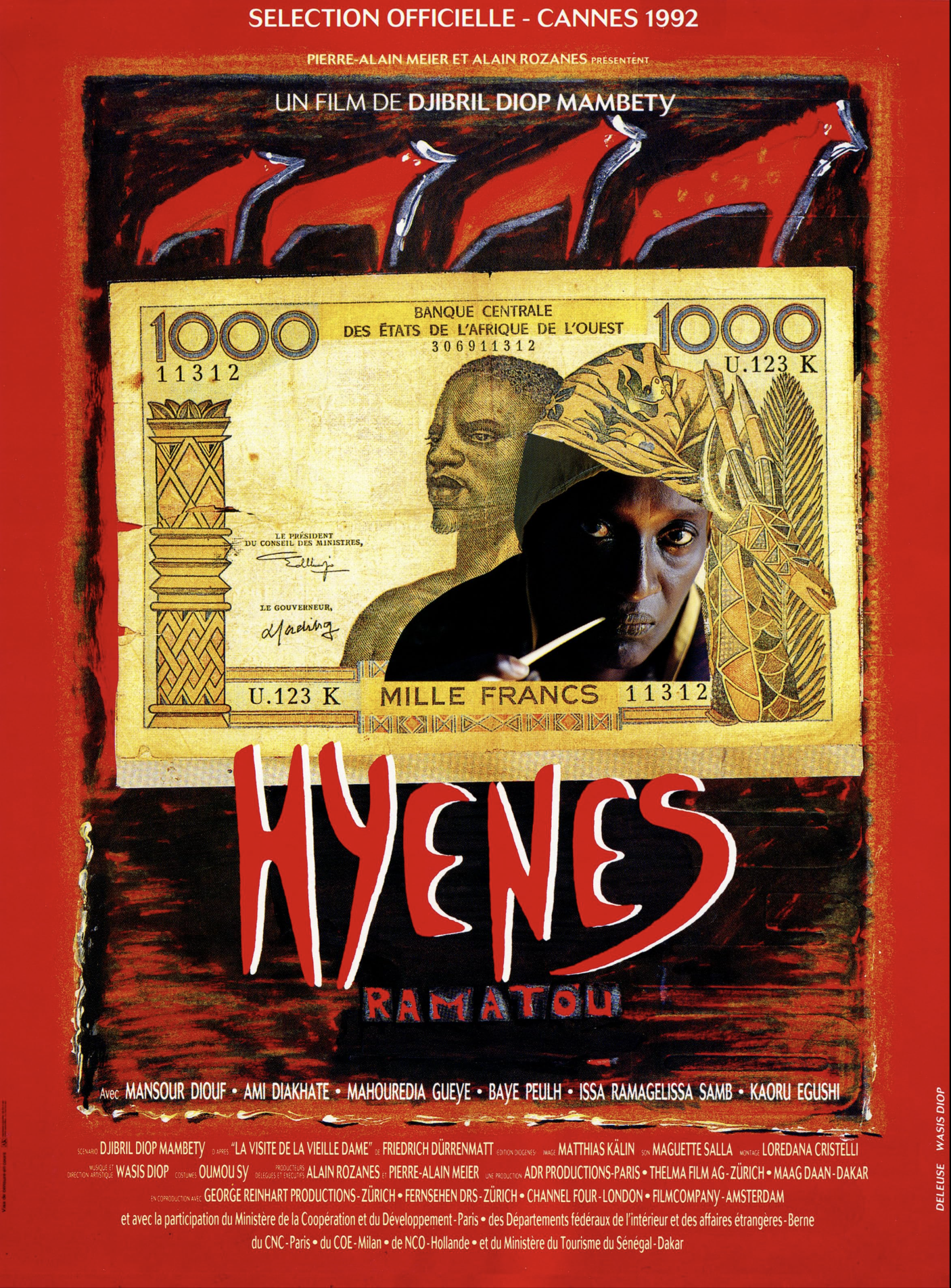 A 1992 poster of Hyenas, directed by Djibril Diop Mambéty. (Image courtesy of Metrograph Pictures).