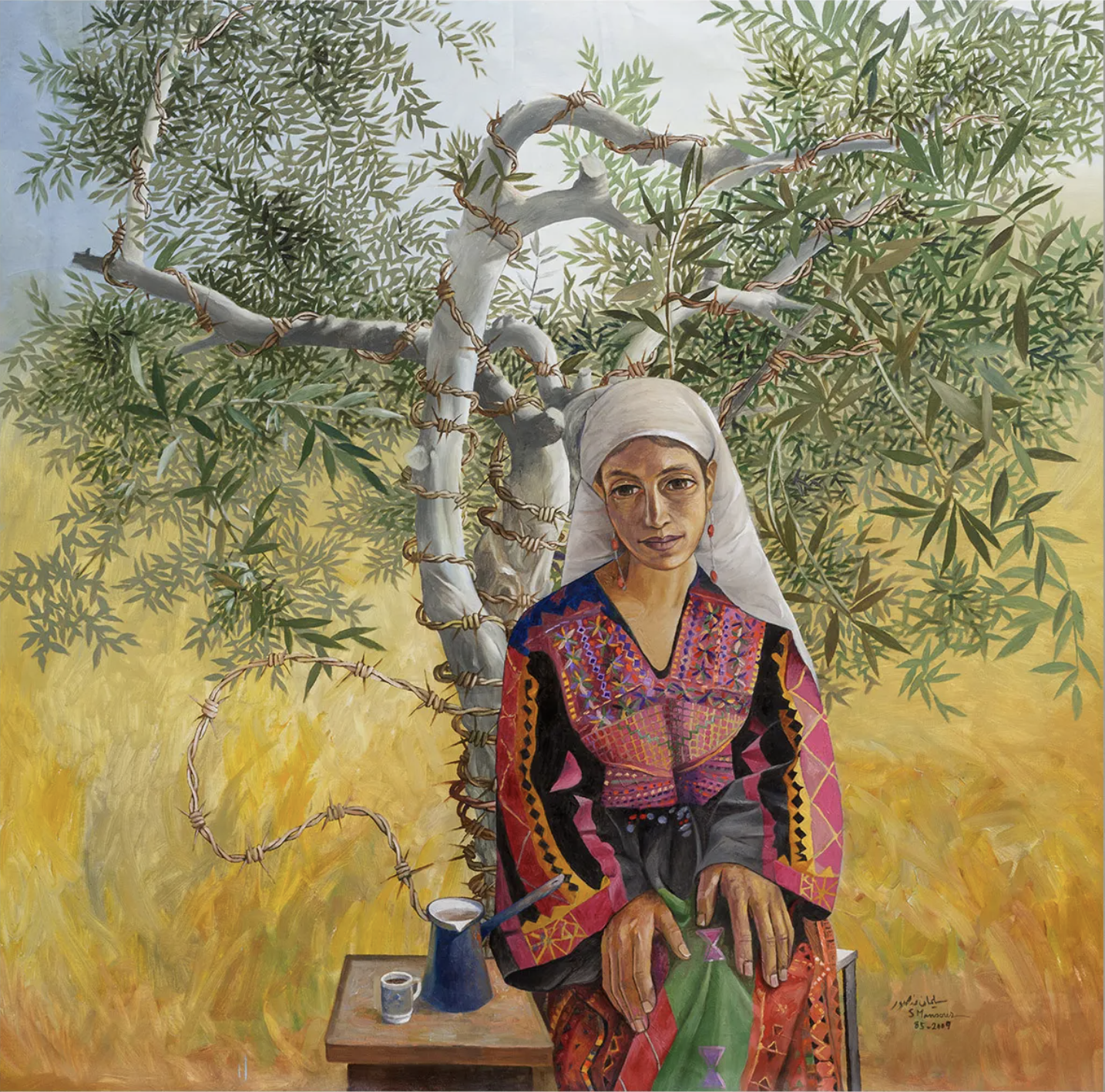 Quiet morning, 2009 – Oil on Canvas by Sliman Mansour